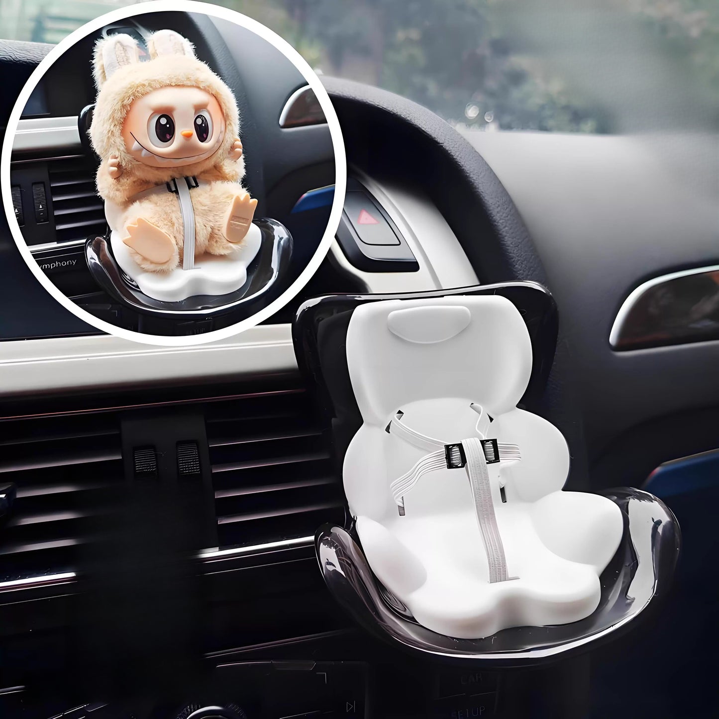 POP MART Labubu Car Seat Decor - Cute Vinyl Figure Holder for Air Vent w/Clip | Safe Non-Obstructive Vehicle Accessory