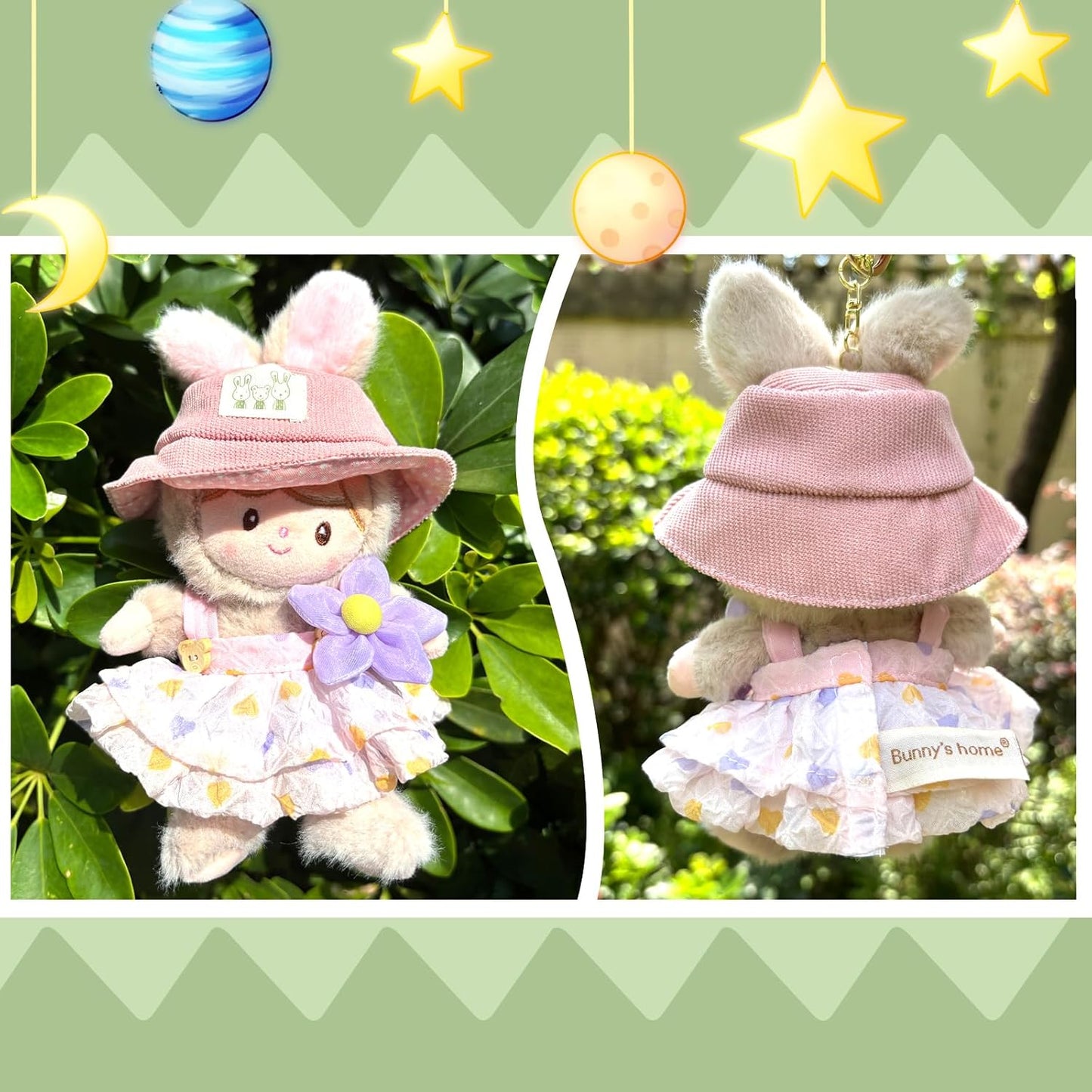 17cm Mini Doll Clothes 2-Piece Set - Green Princess Dress & Hat Outfit for Labubu & Similar 17cm Dolls (No Doll)