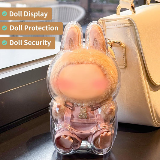 2PCS Protective Case Compatible with LABUBU Have a Seat Series, Clear Cover with White Silicone Tie (Case Only)