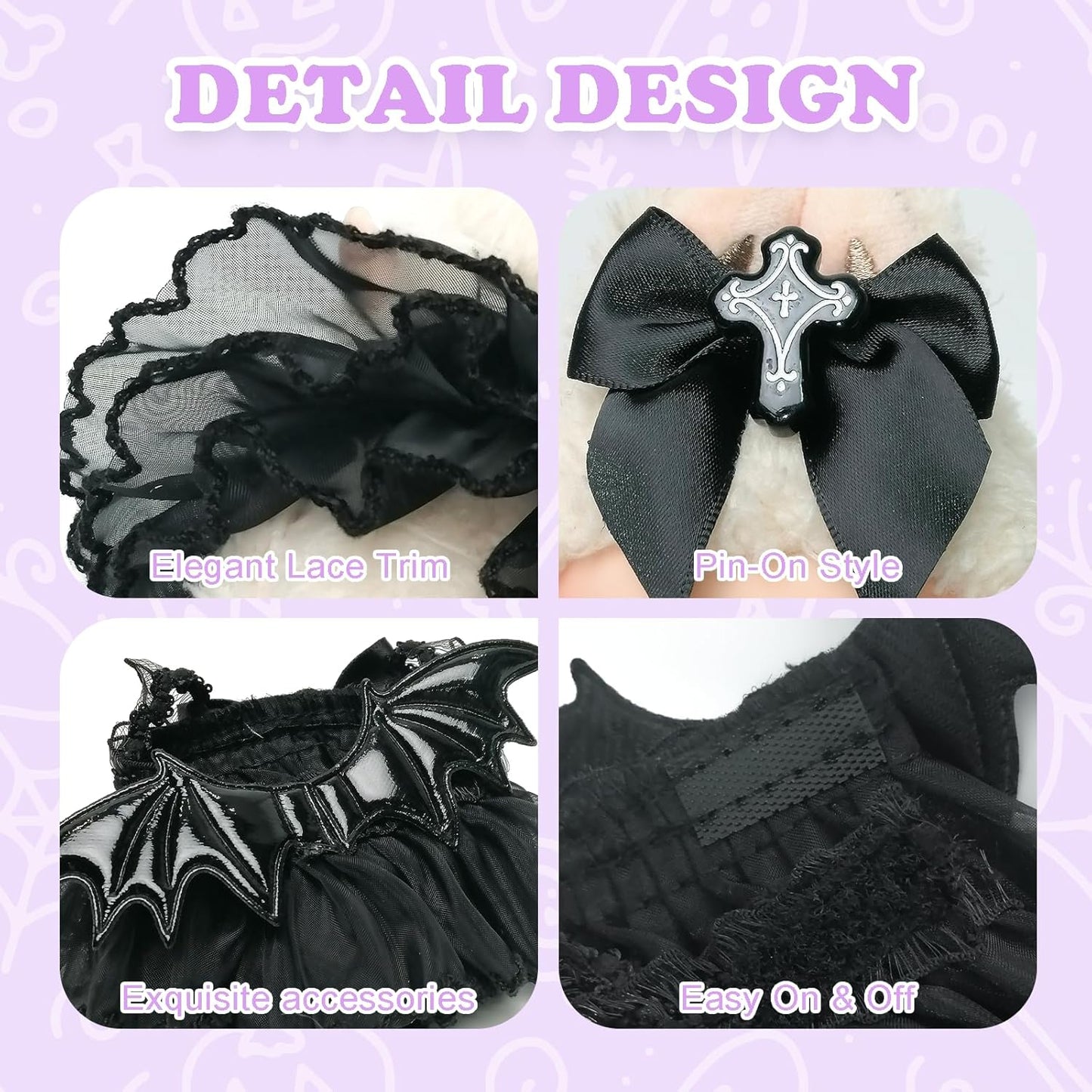Clothes Compatible with Labubu Doll, Labubu Outfit Set - Black Lace Dress with Devil Wings+Cross Bow for Labubu Dolls, Stylish Accessories Set for 17cm Labubu Doll, No Doll(Dark Cross Enchantress)