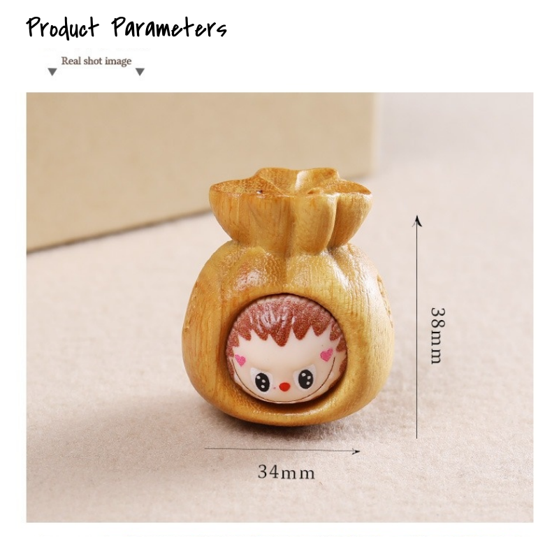 LABUBU Carved Wooden Pendant - 3D Lucky Charm for DIY Jewelry & Keychains