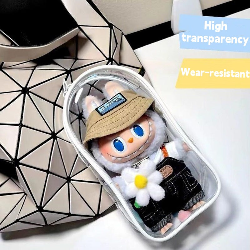 POP MART Labubu Sit-Sit Party Protective Case - Waterproof Clear Dustproof Cover + Carry Bag for 17cm Vinyl Figures