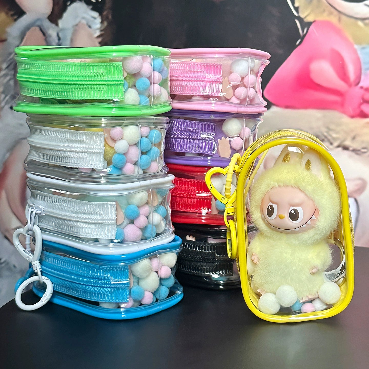 10.5cm Labubu 4th Gen Heart Code Collection Clear Acrylic Protective Case | Hard Shell Dust-Proof Collectible Carrier with Interior Pocket for Mini Keychain Charms