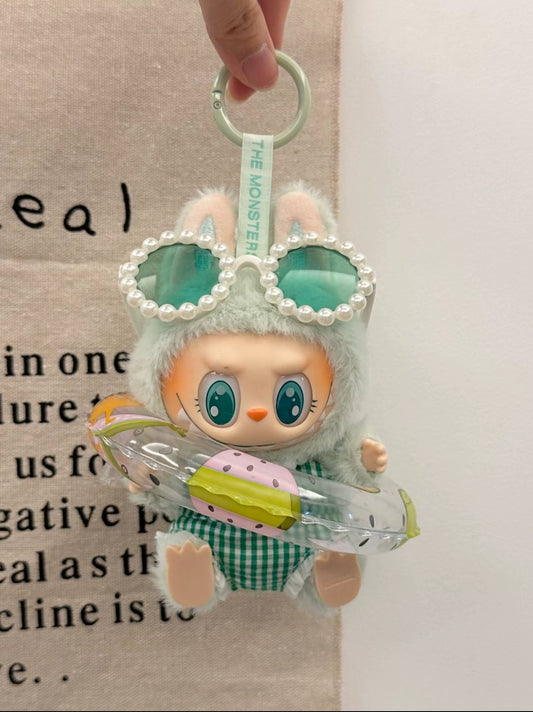 Pop Mart LABUBU Summer Swimwear Set - Complete Vacation Outfit for 1st/2nd/3rd Gen Vinyl Figures, Cute Beach-Themed Doll Clothes with UV Protection (17cm)