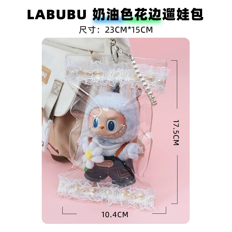 NEW Labubu 12cm Waterproof Case - Macaron Carrier w/ Lace Handle (Fits Gen1/2)