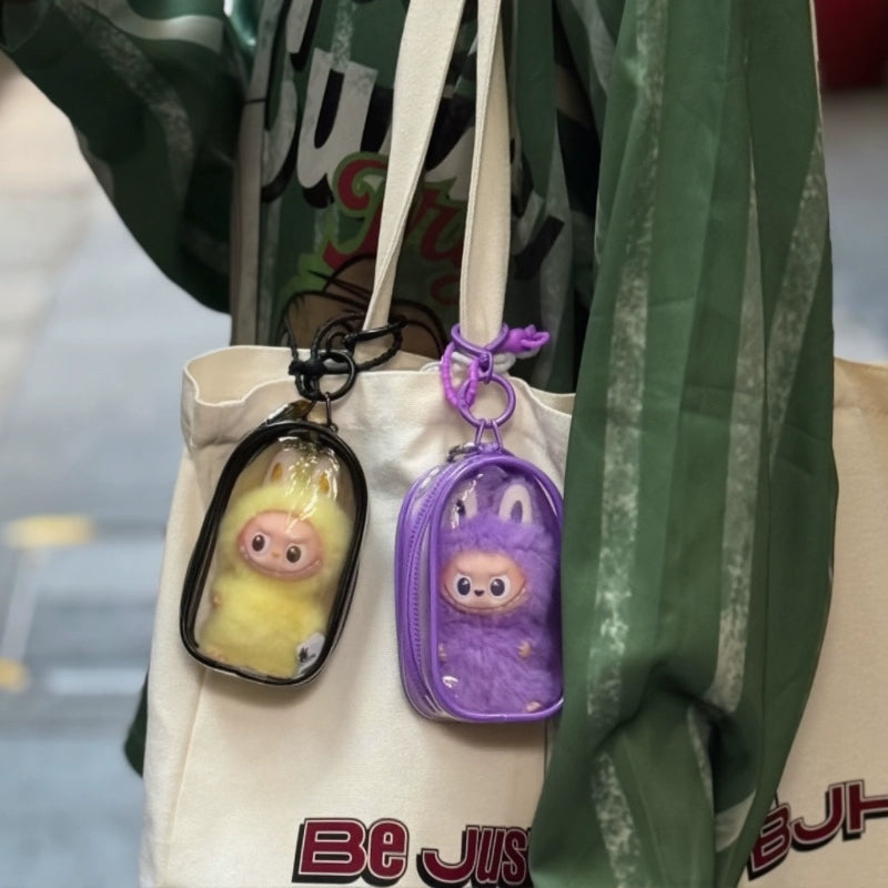 Labubu 4.0 PVC Carrier Bag - Clear Hanging Dustproof Case for Doll Display & Travel