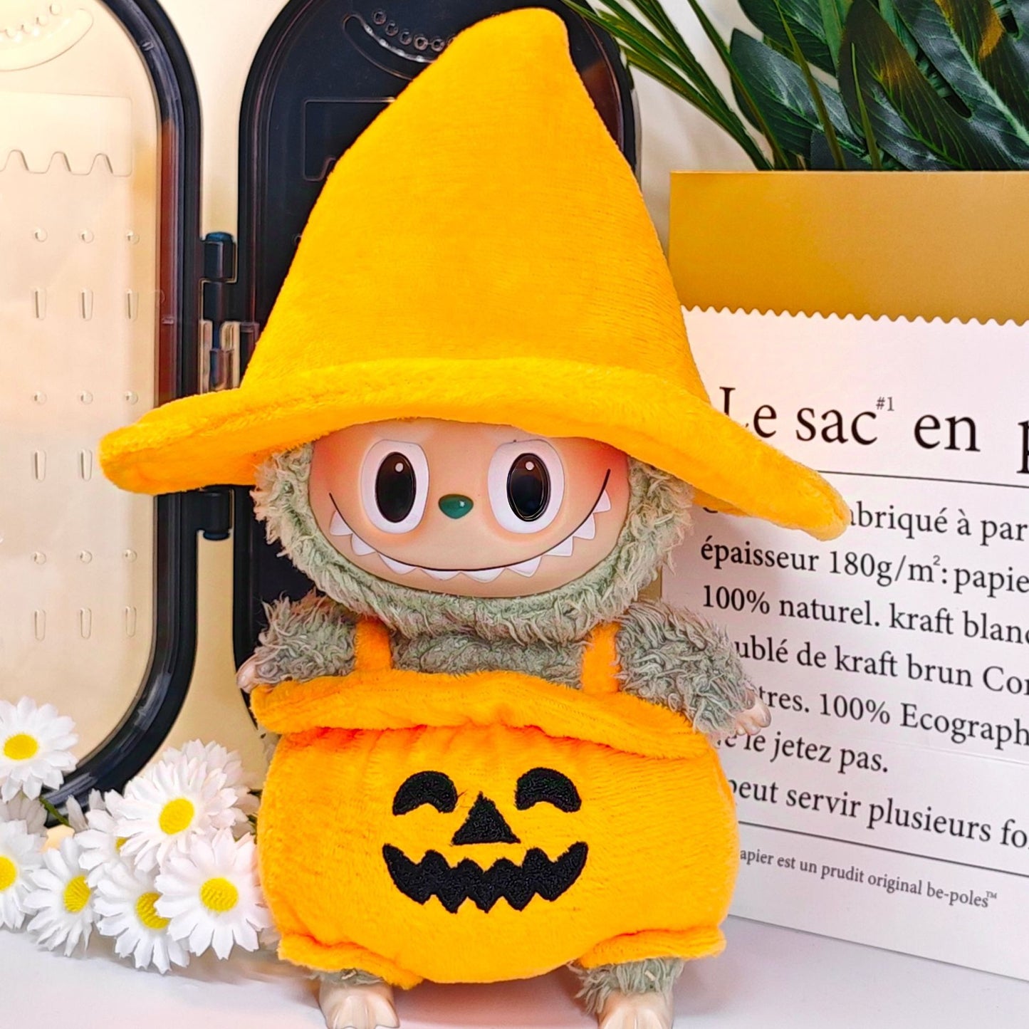 Labubu Halloween Pumpkin Outfit - Plush & Vinyl Doll Costume for Sitting Party Series