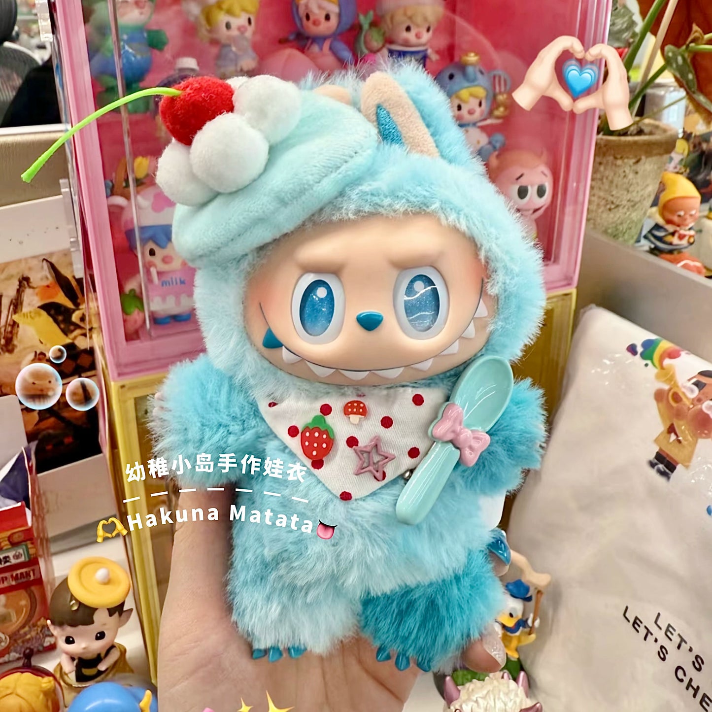17cm Pop Mart Labubu Gen 1-3 Handmade Polka Dot Chef Outfit Set | Apron + Chef Hat + Top | Vinyl/Plush-Compatible Clothes Only with Detachable Keychain Charm