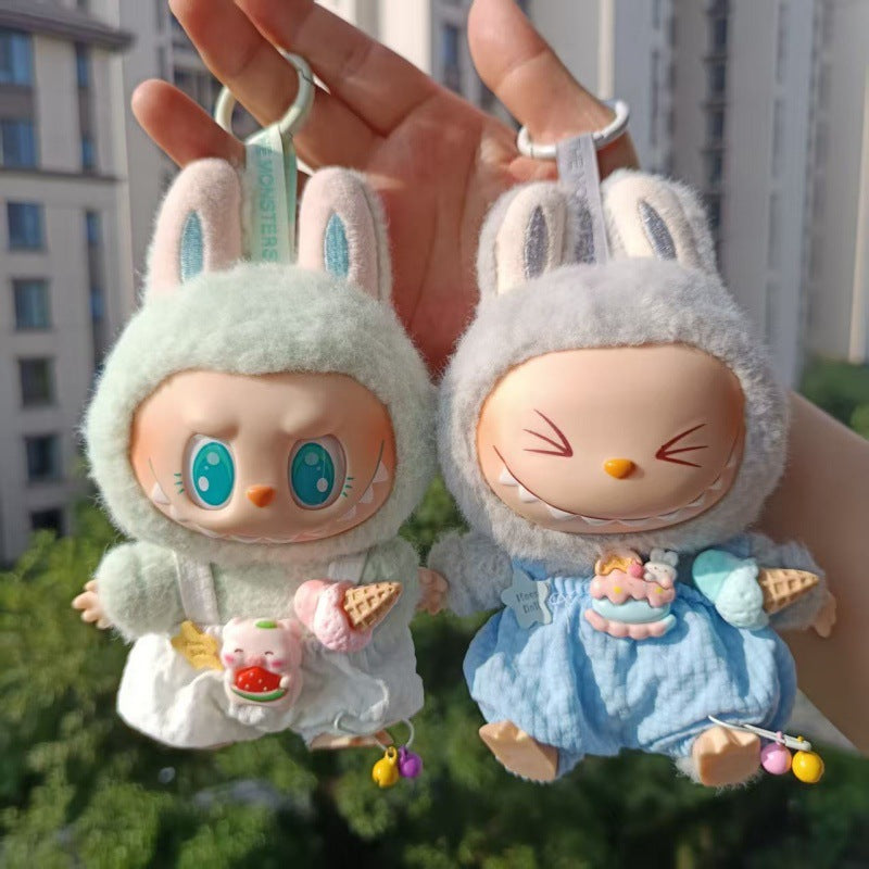 6-piece set Labubu Outfit - Plaid Ice Cream Overalls for Sitting Party Blind Box Doll