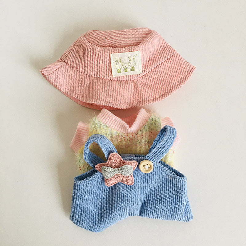 17cm Labubu Rainbow Outfit - Open Hat & Overalls Set for Plush Vinyl Keychain Doll