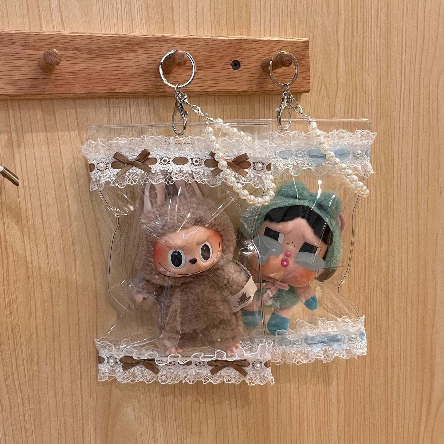 17cm Handmade Lace Doll Carrier - Clear Dustproof Bag for Hanging Display & Outdoor Use