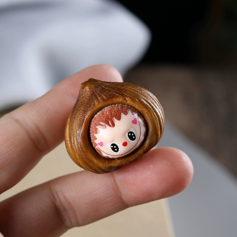 LABUBU Handmade Wooden Pendant - Chestnut Shaped Agarwood Phone Chain