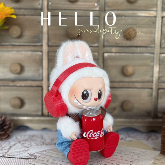 POP MART LABUBU 'Coca-Cola' Outfit Set - Sporty Denim Jeans + Red Headphones & Shoes Costume for 1st/2nd/3rd Gen 17cm Vinyl Figures