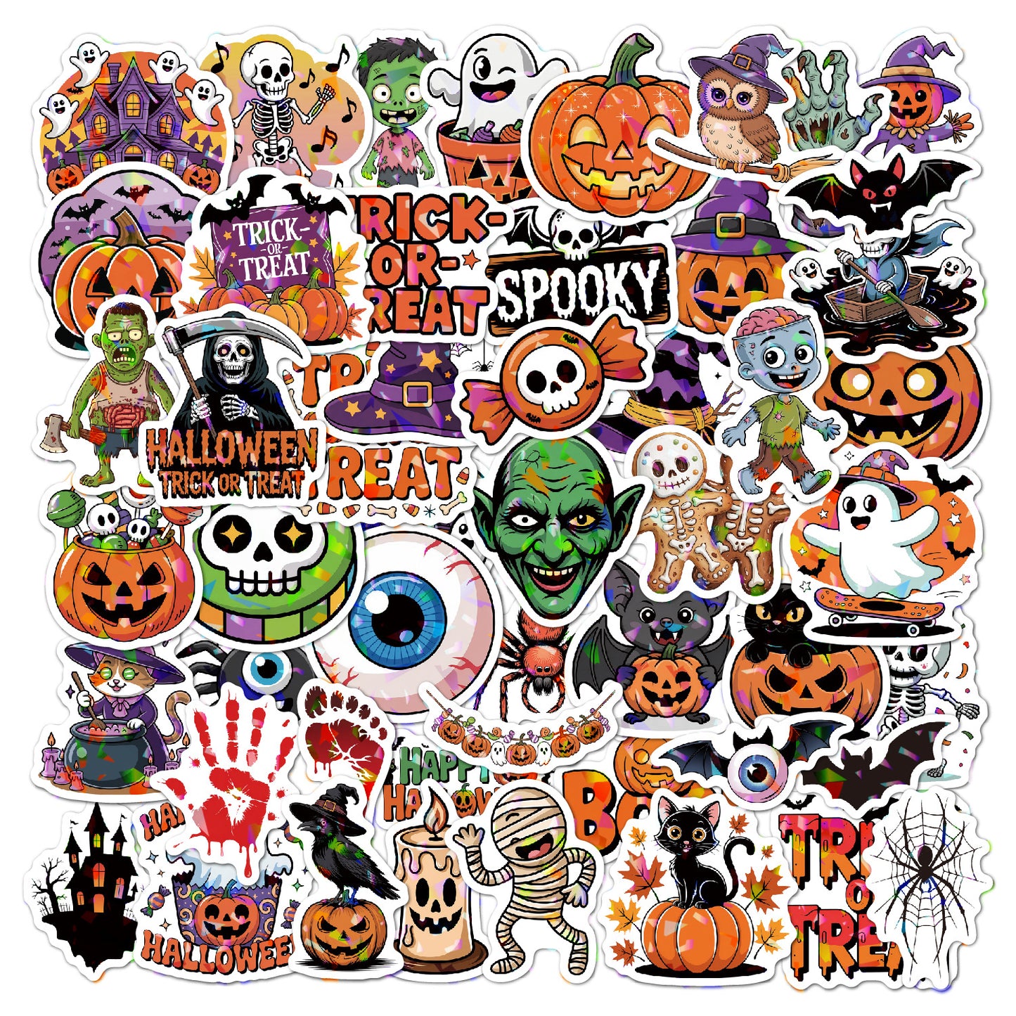 2025 Halloween Stickers - Holographic Waterproof Decals for Cups, Party Gifts, Decor