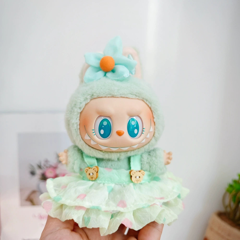 17cm Labubu Summer Beach Outfit - Coconut Tree & Sunglasses Set for Keychain Doll