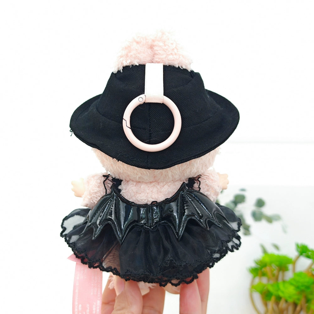 Gothic Lolita Dress for Labubu Have a Seat - Black Velvet Devil Costume with Wings (No Hat)