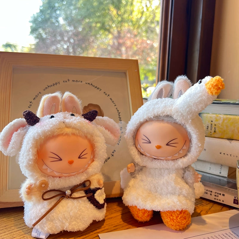 Doll Clothes for Sitting LABUBU, Brown Knitted 3-piece Set - Cute Cartoon Outfits for 17CM POP MART Blind Box Plush Doll
