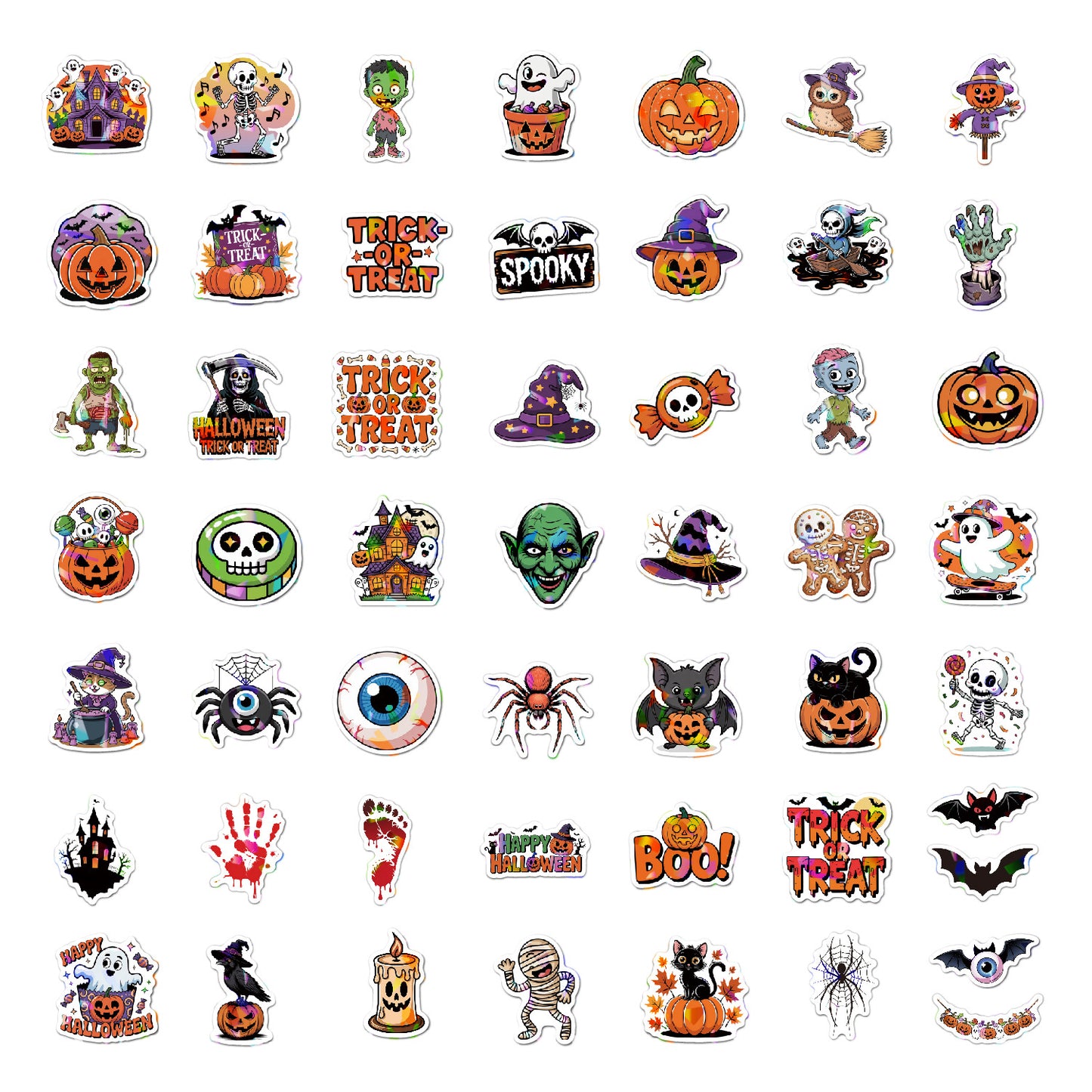 2025 Halloween Stickers - Holographic Waterproof Decals for Cups, Party Gifts, Decor