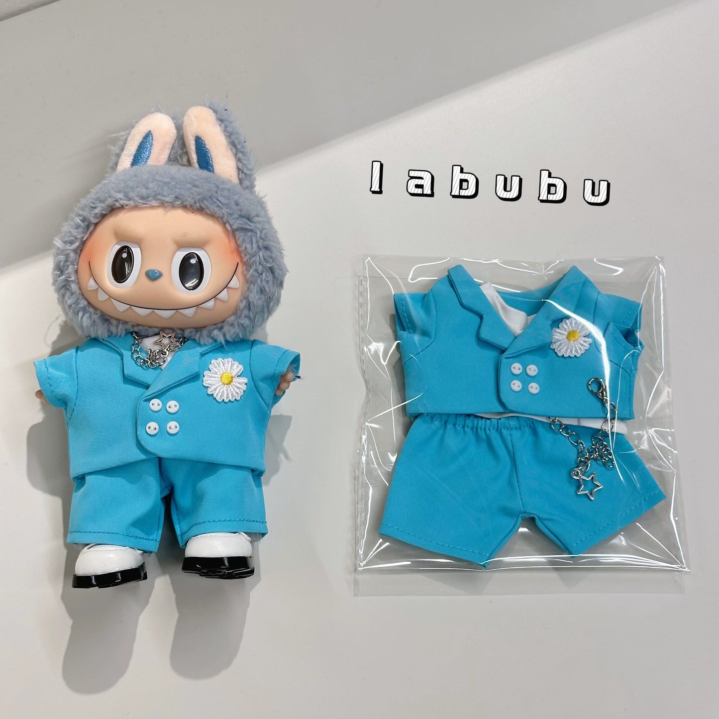 **Labubu x G-Dragon Replica Outfit | 17cm Vinyl Doll Clothes for Gen 1-3 (Including Sitting Style) - Front High-Energy Theme (Doll Not Included)**