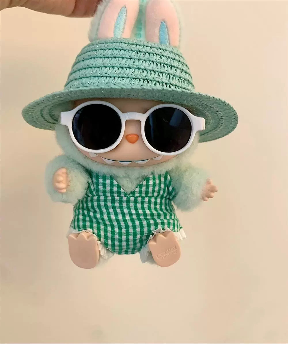 Pop Mart LABUBU Summer Swimwear Set - Complete Vacation Outfit for 1st/2nd/3rd Gen Vinyl Figures, Cute Beach-Themed Doll Clothes with UV Protection (17cm)