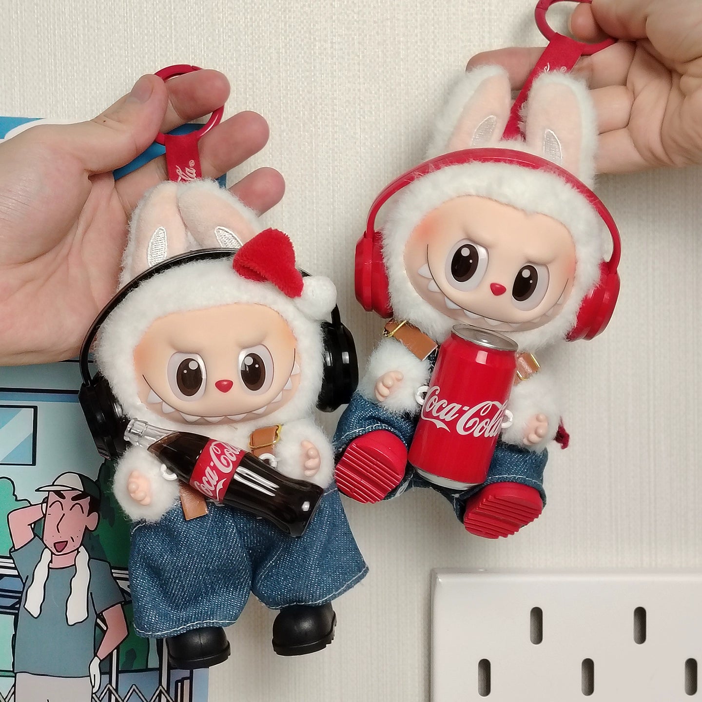 POP MART Labubu Summer Cola Outfit - Red Headphones + Sporty Denim Overalls + Red Boots for Gen 1/2 Figures 17cm (No Doll Included) | Keychain-Compatible