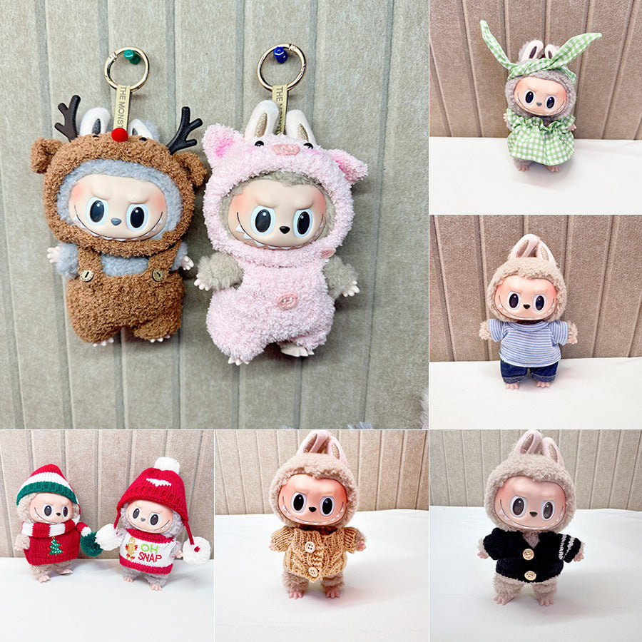 Labubu 17cm Blind Box Charm & Handmade Crocheted Dinosaur Outfit Set