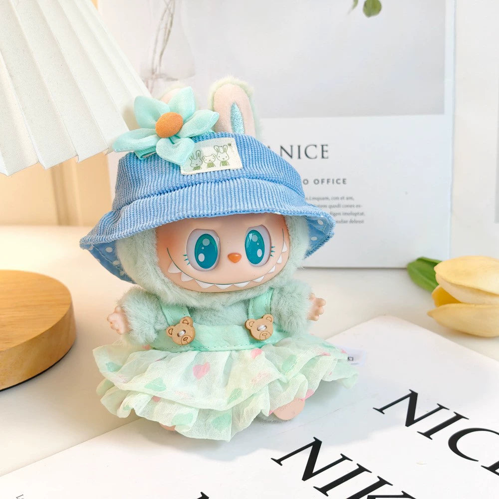 17cm Labubu Summer Beach Outfit - Coconut Tree & Sunglasses Set for Keychain Doll