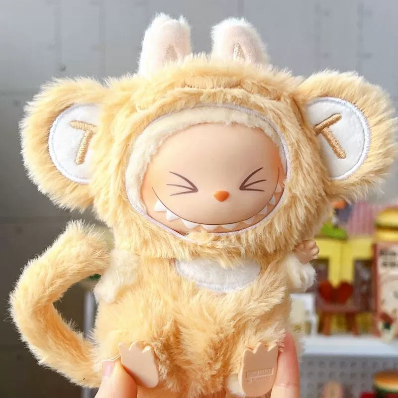 New Labubu Series 1/2 Monkey Outfit - Cute Onesie with Big Ears Hat for Vinyl Doll