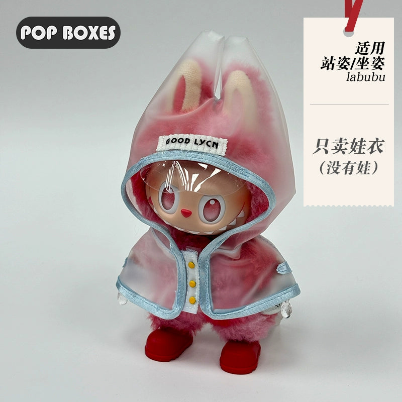 17cm Labubu Transparent Raincoat | Doll Clothes | Without Shoes