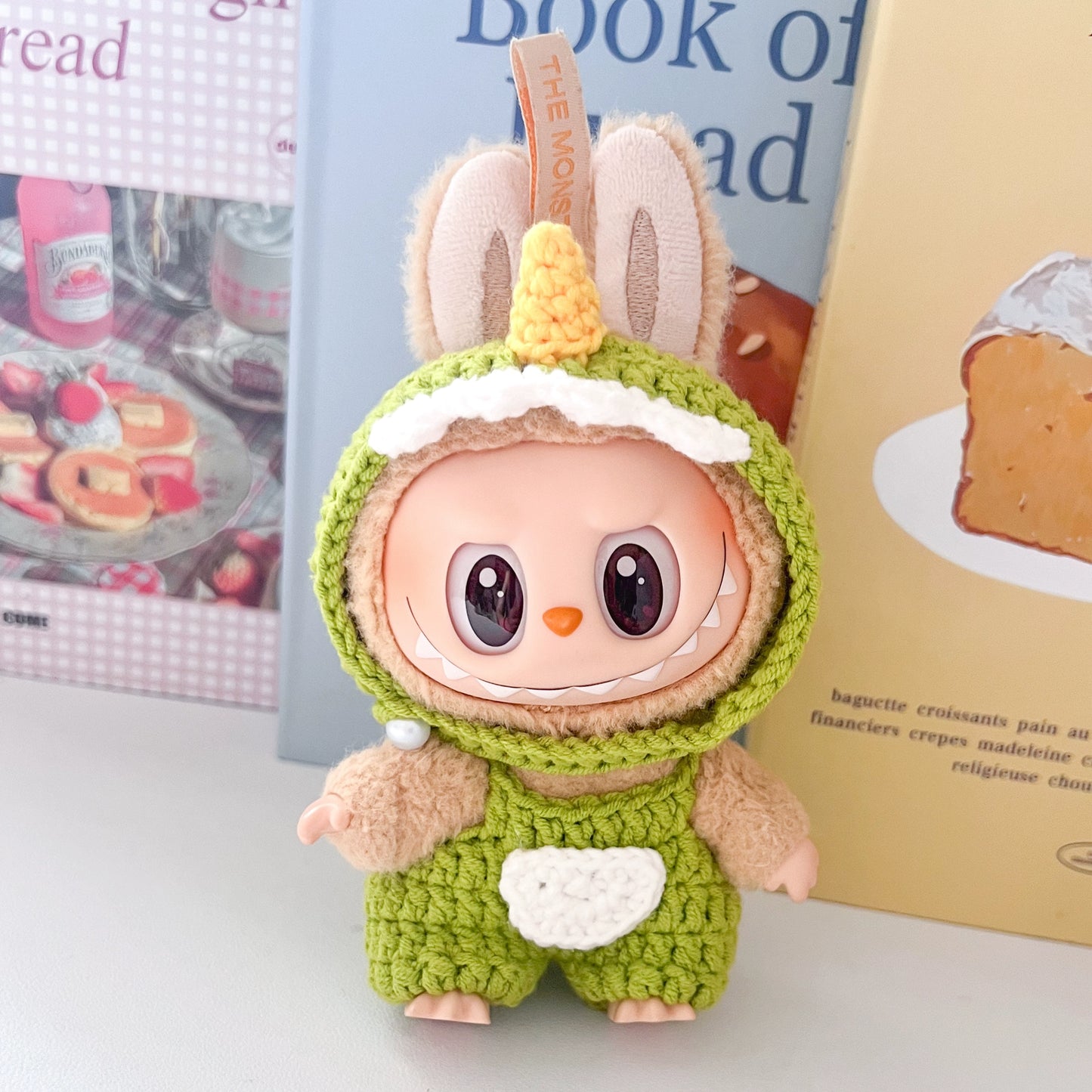 17cm Pop Mart Labubu Cute Knitted Plush Little Dinosaur Doll Outfit Set