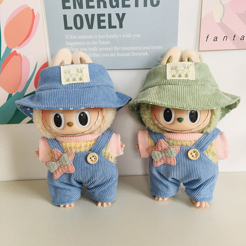 17cm Labubu Rainbow Outfit - Open Hat & Overalls Set for Plush Vinyl Keychain Doll