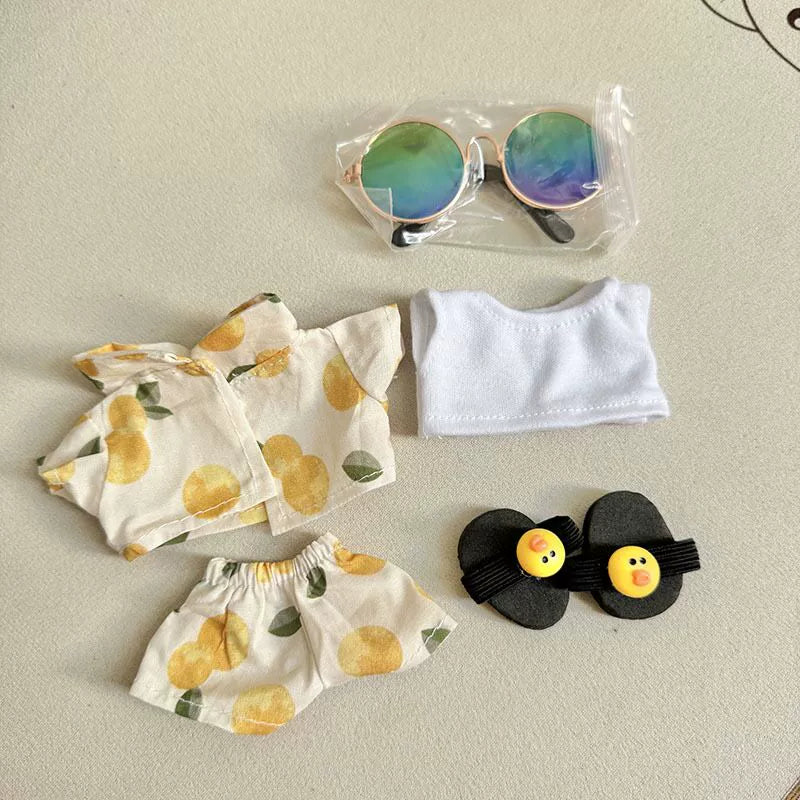 17cm Labubu Summer Beach Outfit - Coconut Tree & Sunglasses Set for Keychain Doll
