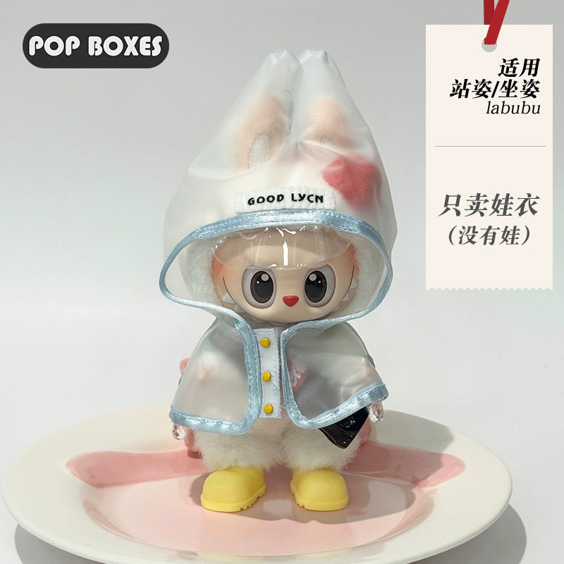 17cm Labubu Transparent Raincoat | Doll Clothes | Without Shoes