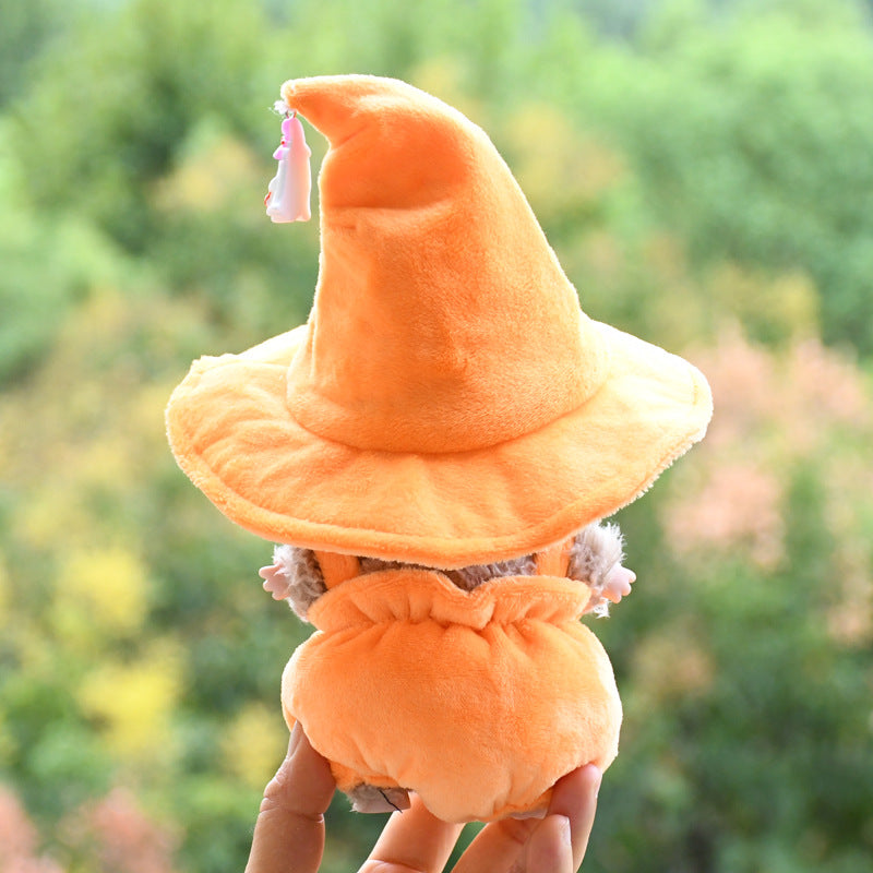 17cm Labubu 1st-2nd Gen Keychain Clothes Only | Halloween Pumpkin Costume Set with Black Witch Hat | Replacement Outfits for Vinyl Dolls