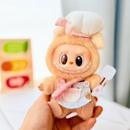 First and Second Generation LABUBU Pendant Button Knitted Sweater Labu Hat Replacement Kit (Chef - Cap + Bib + Apron + Spatula)