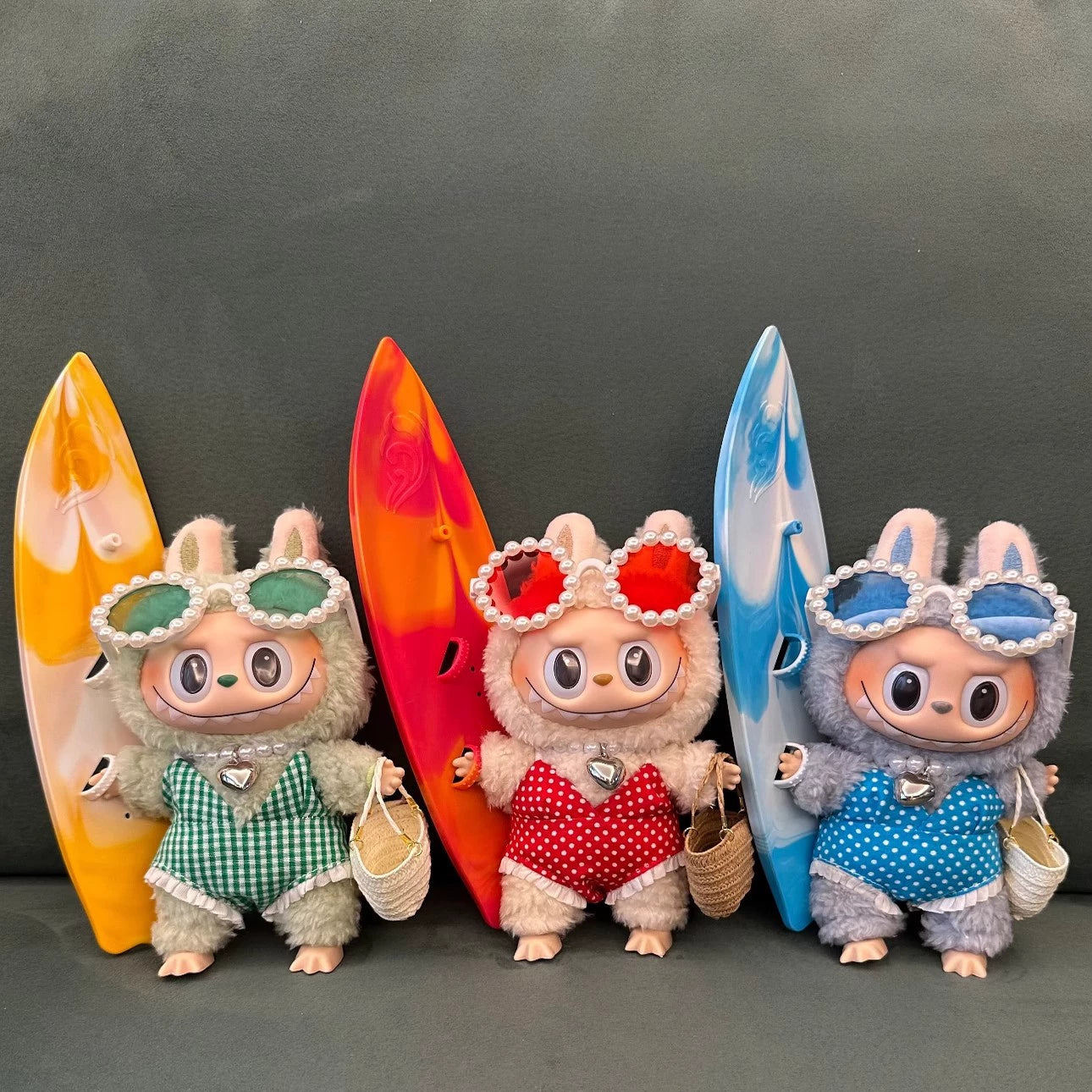 Pop Mart LABUBU Summer Swimwear Set - Complete Vacation Outfit for 1st/2nd/3rd Gen Vinyl Figures, Cute Beach-Themed Doll Clothes with UV Protection (17cm)