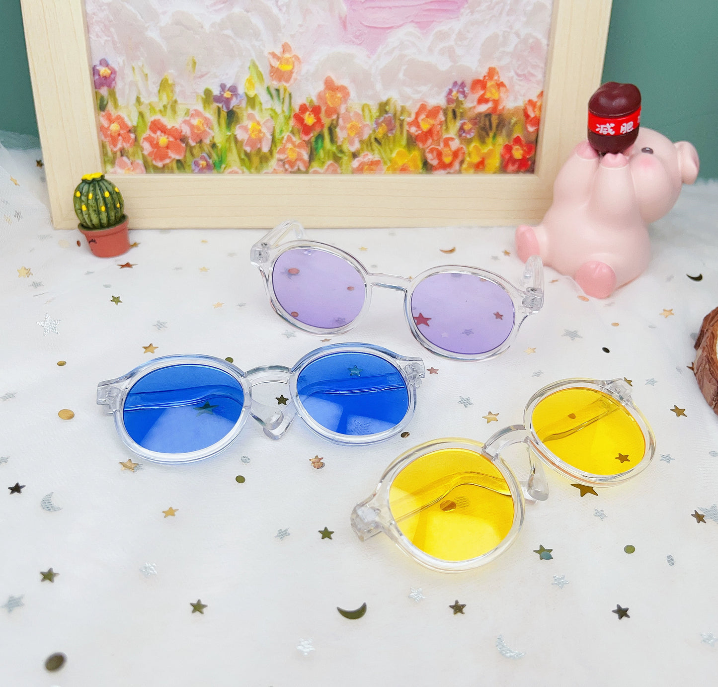 20cm Cotton Doll Glasses | Black Frame with Clear & Colorful Lenses Sunglasses Accessories for Photography Props