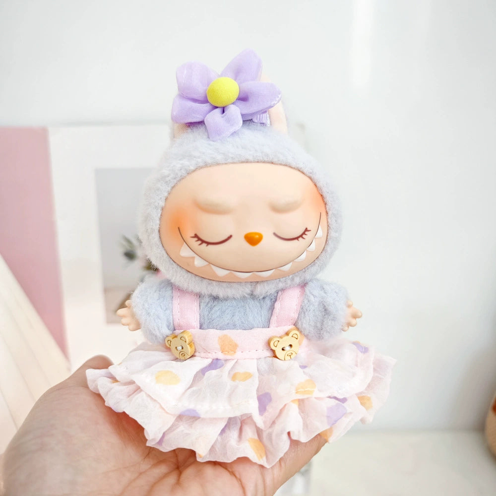 17cm Labubu Summer Beach Outfit - Coconut Tree & Sunglasses Set for Keychain Doll