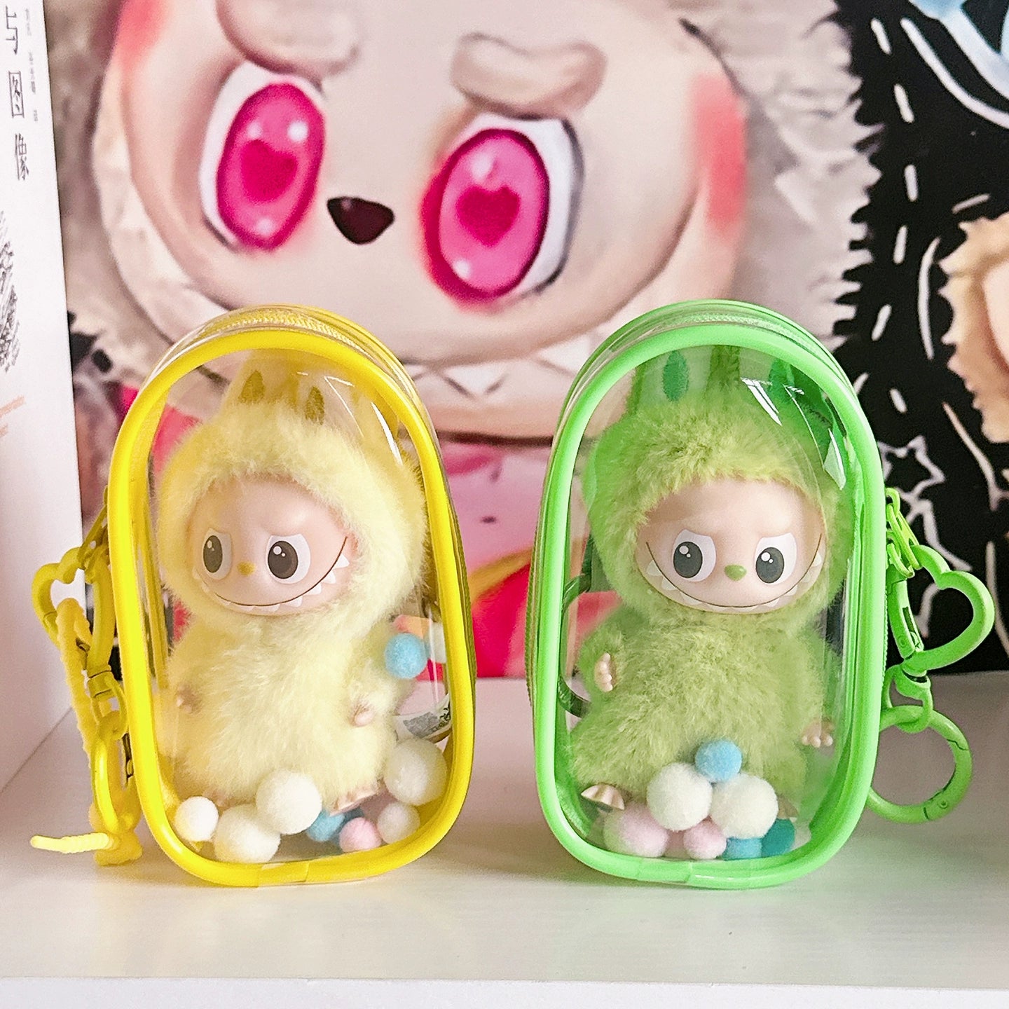 10.5cm Labubu 4th Gen Heart Code Collection Clear Acrylic Protective Case | Hard Shell Dust-Proof Collectible Carrier with Interior Pocket for Mini Keychain Charms
