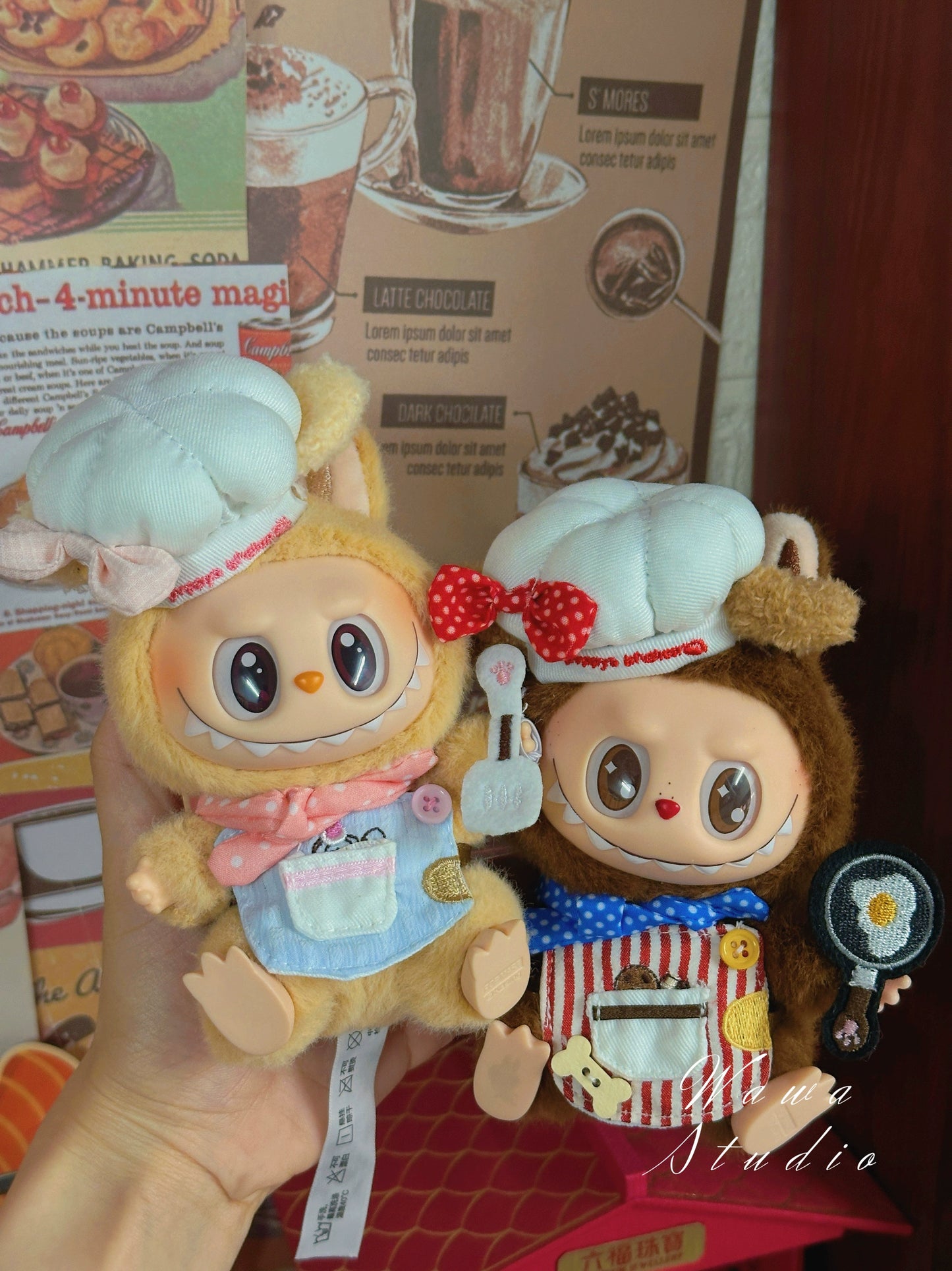 17cm/15cm Labubu Handmade Polka Dot Chef Costume Set | Clothes Only for Vinyl/Plush Dolls & Mini Charms