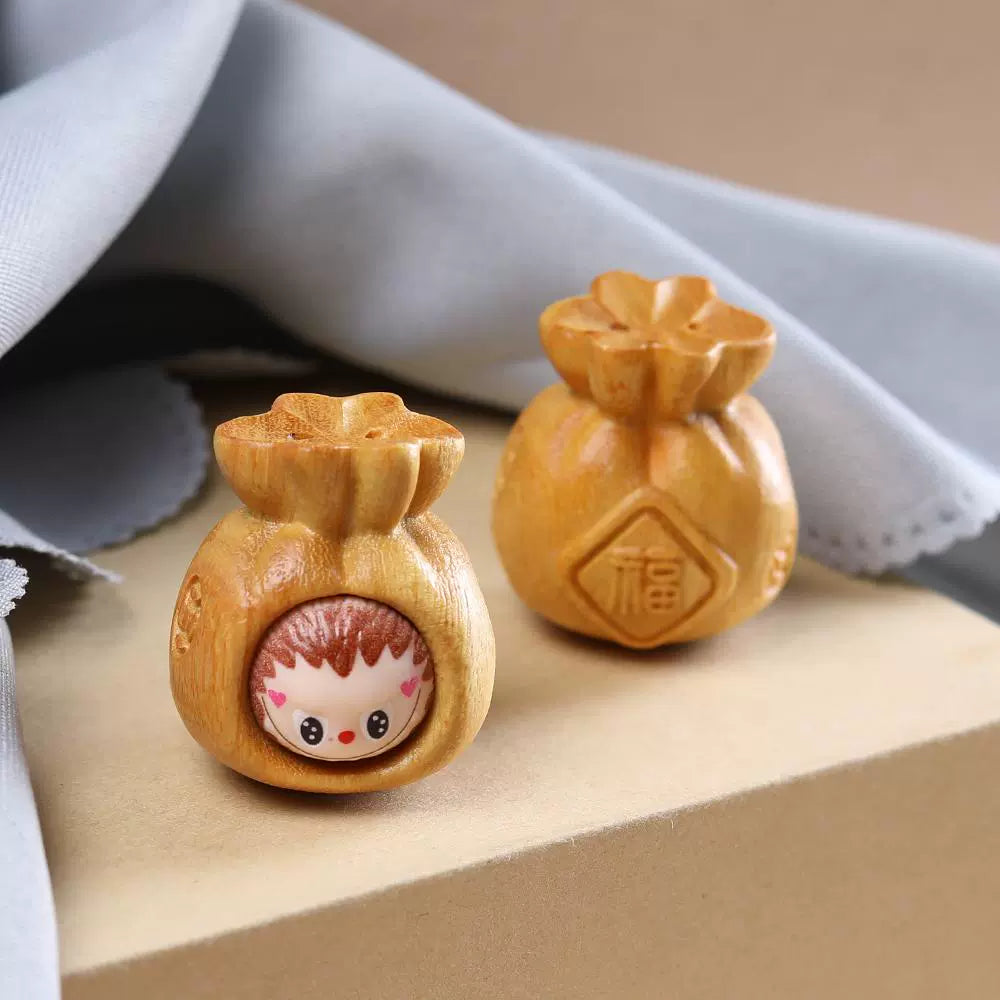LABUBU Carved Wooden Pendant - 3D Lucky Charm for DIY Jewelry & Keychains