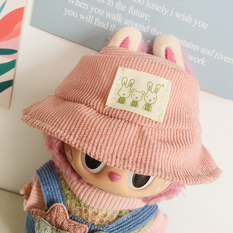 17cm Labubu Rainbow Outfit - Open Hat & Overalls Set for Plush Vinyl Keychain Doll