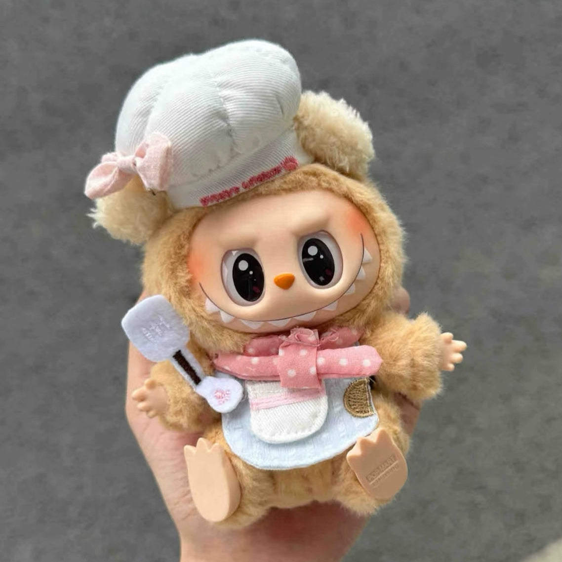 POP MART Labubu 17cm Doll Clothes - Pink Dot Chef Outfit for Gen 1/2 Vinyl Figures (No Doll Included) | Keychain Accessory
