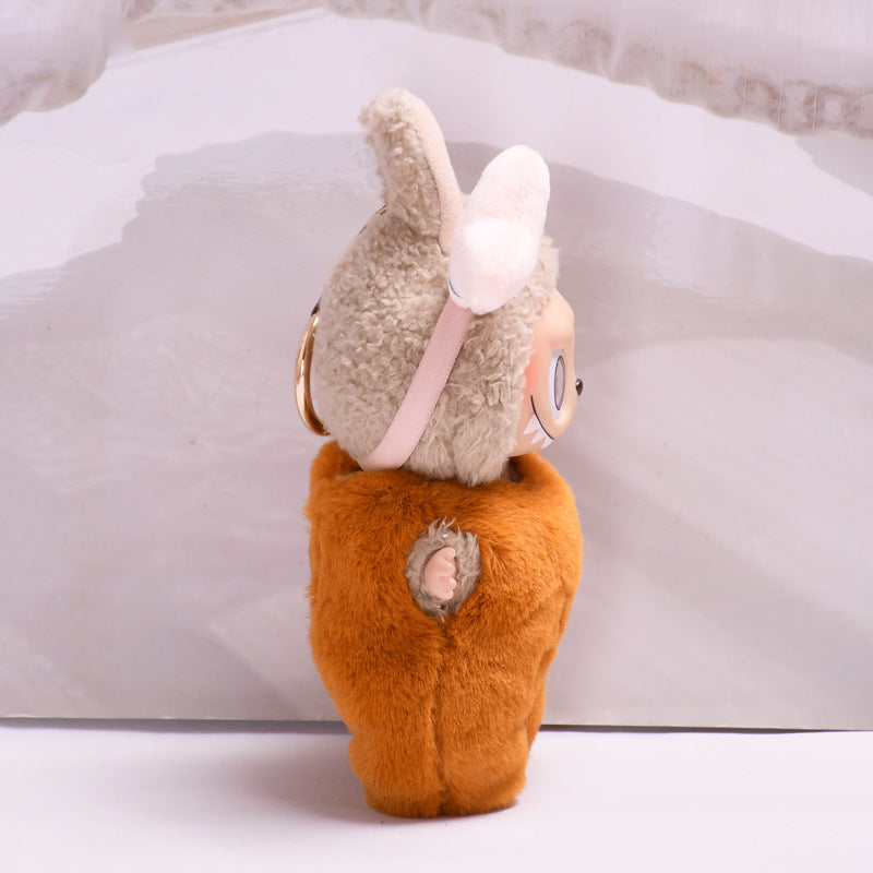 17cm Labubu Gen 1-3 Handmade Chicken Leg 2-Piece Set | Cute Fluffy Brown Bread Coat + Simulated Chicken Leg Head Cover