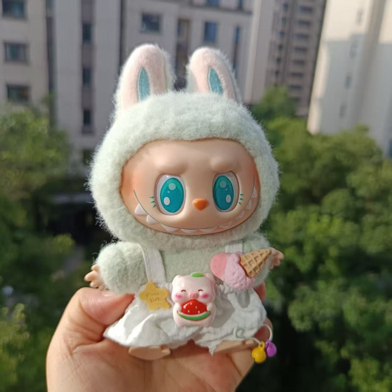 6-piece set Labubu Outfit - Plaid Ice Cream Overalls for Sitting Party Blind Box Doll