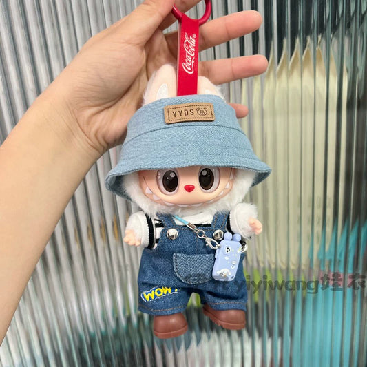 LABUBU CLOTHES, Denim Outfit Set for LABUBU - Cute Striped Tee & Overalls for POP MART Blind Box Plush Dolls