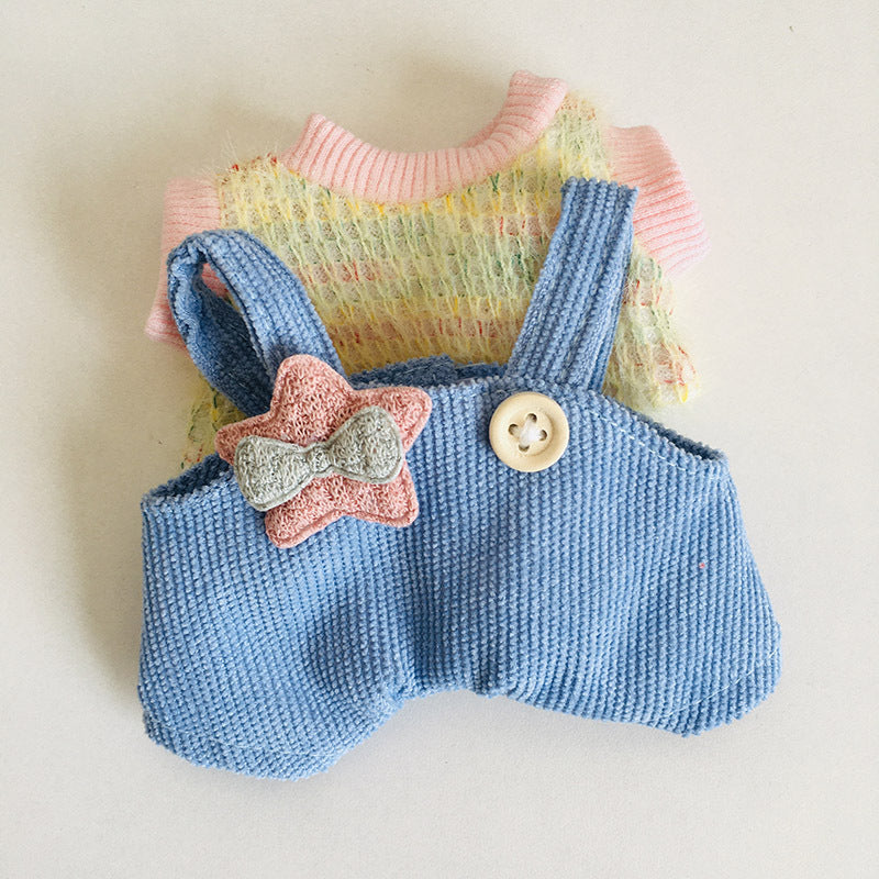 17cm Labubu Rainbow Outfit - Open Hat & Overalls Set for Plush Vinyl Keychain Doll