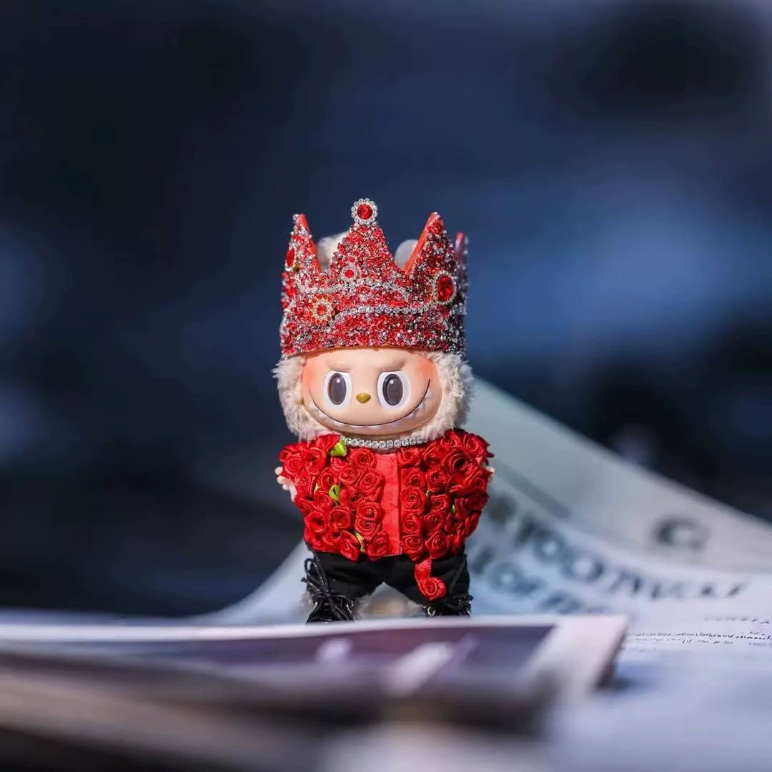 Handmade 17cm Labubu G-Dragon's Concert Red Rose Crown Outfit Set