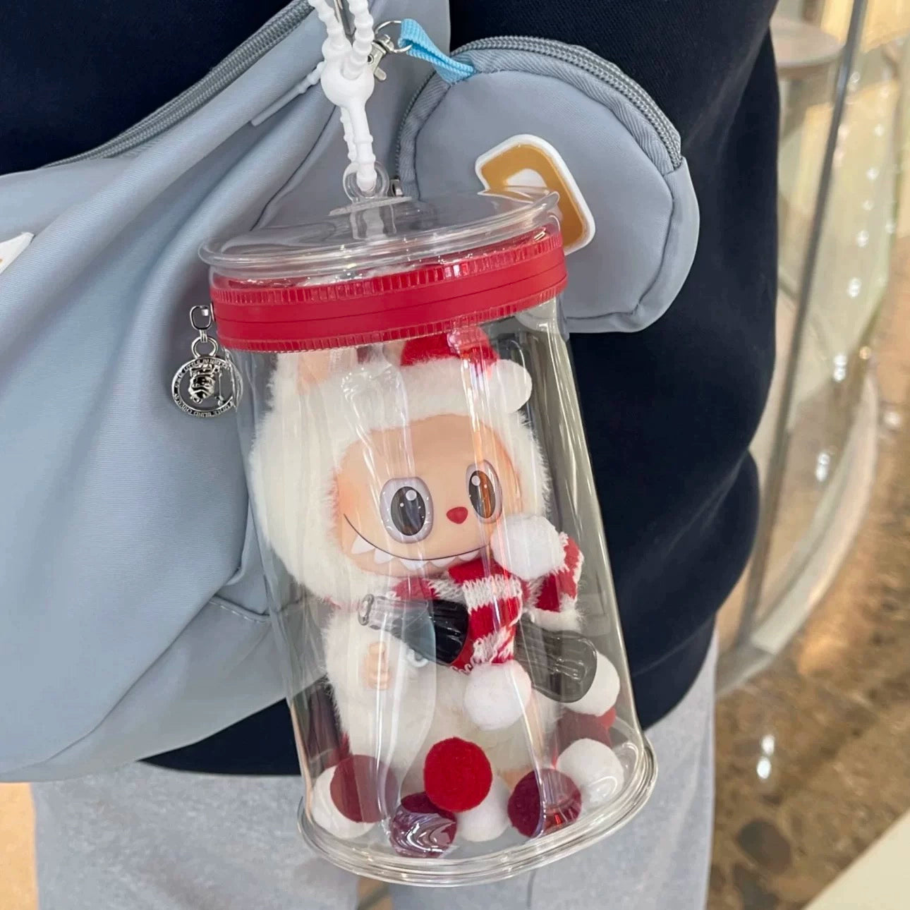 2025 New Pop Mart Labubu Mini Can Bag | Clear Acrylic Storage Display Case with Detachable Shoulder Strap | Fits 15-17cm Plush Dolls & Blind Box Figures