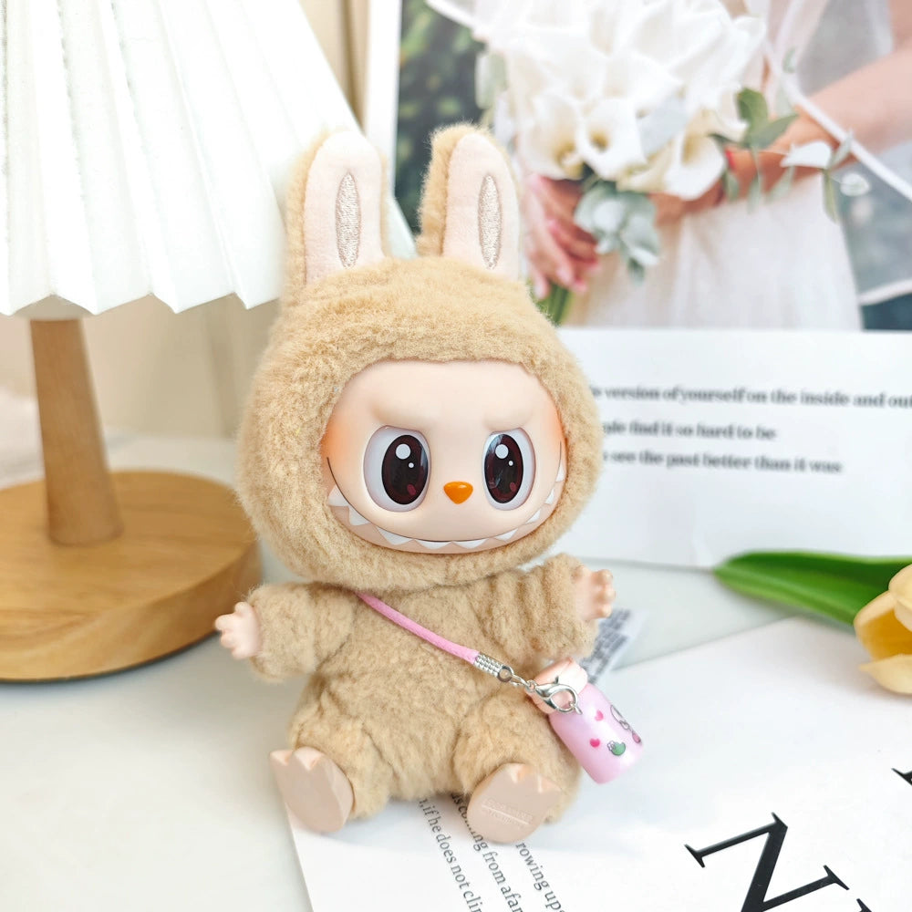 17cm Labubu Summer Beach Outfit - Coconut Tree & Sunglasses Set for Keychain Doll